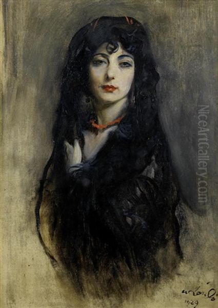 The Black Mantilla Oil Painting by Philip Alexius De Laszlo