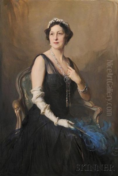 Portrait Of An Elegant Woman, Possibly Mme. H.s. Lehr Oil Painting by Philip Alexius De Laszlo