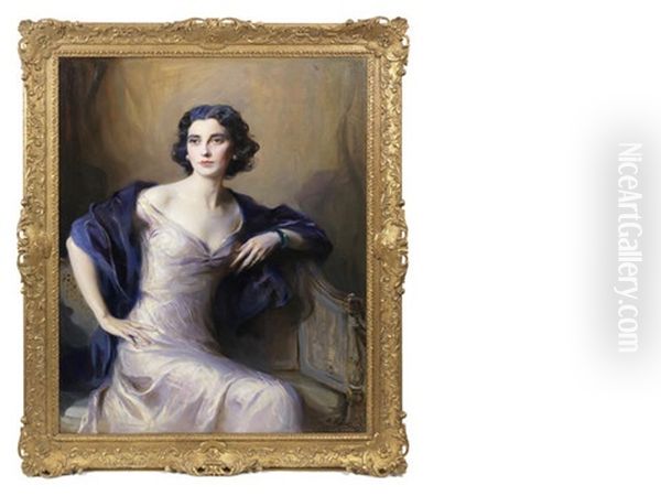 Portrait Of Audrey Winifred Radcliffe Battine, Wife Of Oswald James Battine Oil Painting by Philip Alexius De Laszlo