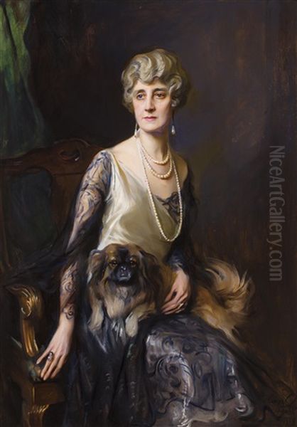 A Portrait Of Mrs. Frederick L. Pratt, Nee Miss Jeannie Williams Oil Painting by Philip Alexius De Laszlo