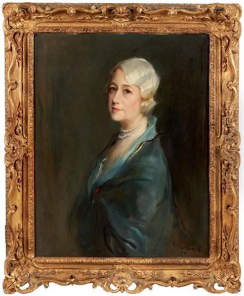 Madame Paul Dupuy, Nee Helene Browne (1875-1951), Habillee De Bleu, Mere De La Princesse Guy De Polignac Oil Painting by Philip Alexius De Laszlo