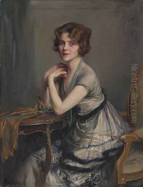 Portrait Of Winnie Melville, Mrs Derek Oldham Oil Painting by Philip Alexius De Laszlo