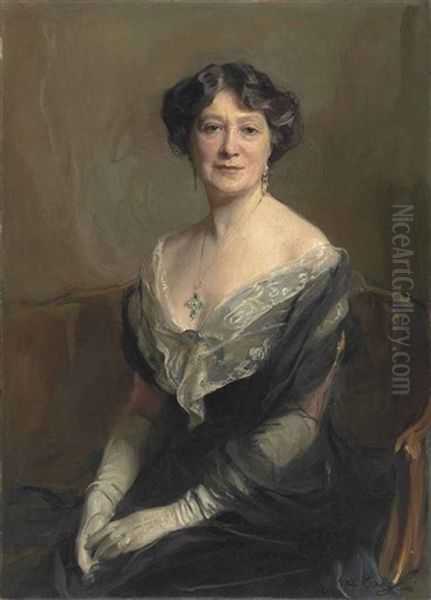 Portrait Of Mrs Lockett Agnew, Half-length, Seated In A Black Evening Dress Oil Painting by Philip Alexius De Laszlo