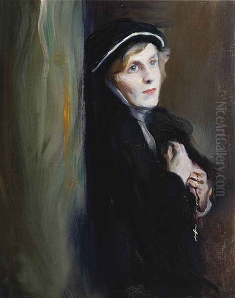 Portrait Of Mrs Edwin Konstam, Nee Mary Beatrix Loyd (1885-1989) Oil Painting by Philip Alexius De Laszlo