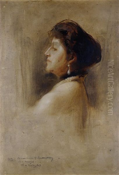 Theresa Vane-tempest-stewart, 6th Marchioness Of Londonderry Head-and-shoulders, In Profile To The Left, Wearing A Black Choker And Row Of Pearls by Philip Alexius De Laszlo