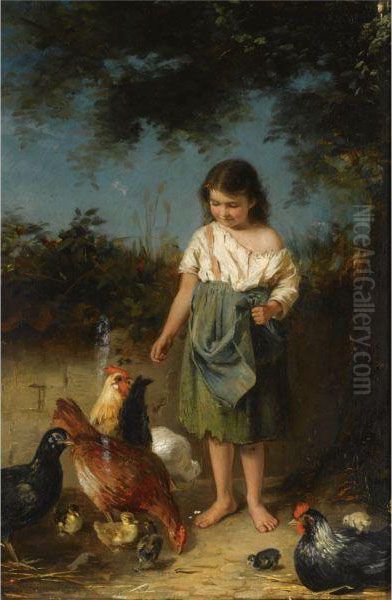 Feeding The Chickens Oil Painting by Eleanor Bell