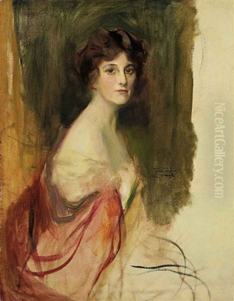 Mrs George Whitney, Nee Martha Beatrix Bacon Oil Painting by Philip Alexius De Laszlo