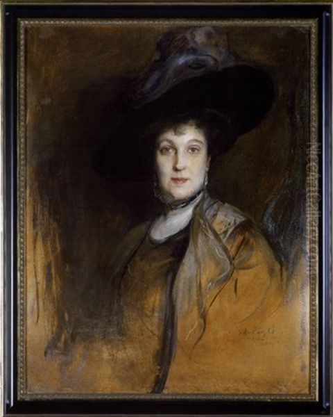 Lady In Hat Portrait Oil Painting by Philip Alexius De Laszlo