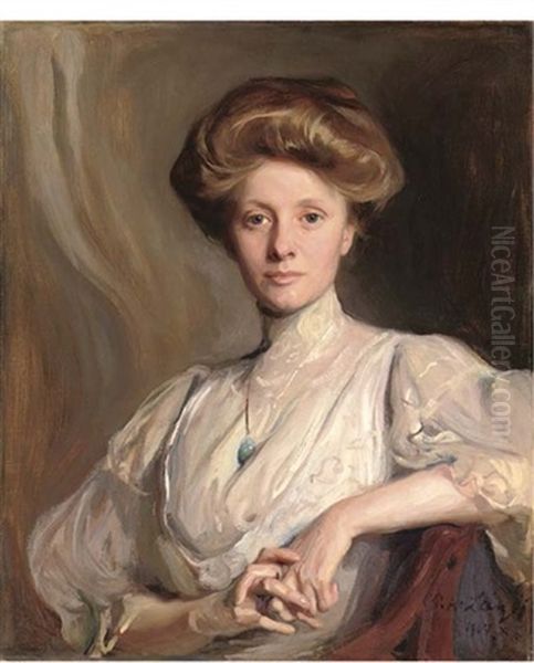 Portrait Of Miss Faith Moore, Seated Oil Painting by Philip Alexius De Laszlo