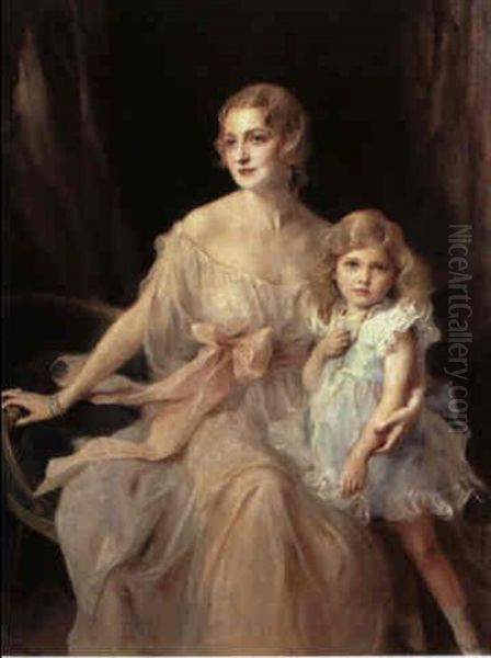 Portrait Of Mrs. Claude Leigh And Miss Virginia Leigh Oil Painting by Philip Alexius De Laszlo