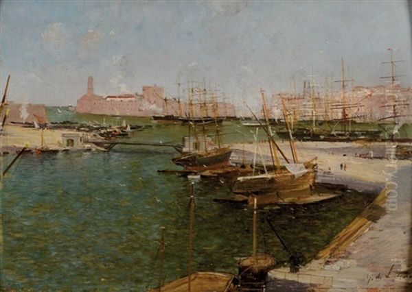 Le Port De Marseille Oil Painting by Gaston De Latenay