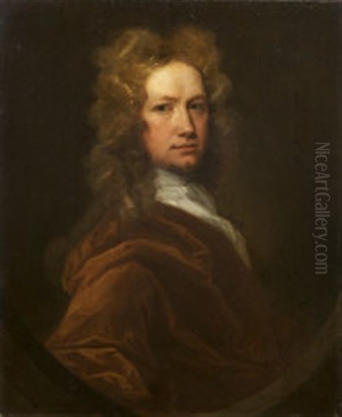 Portrait Of A Gentleman In A Brown Cloak, A Member Of The Gore Family Of Castle Gore, Co. Mayo And Newtown Gore, Co. Leitrim Oil Painting by James Latham