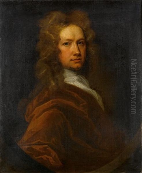 Portrait Of A Gentleman Of The Gore Family Bust-length, In Brown Costume With A White Jabot Oil Painting by James Latham