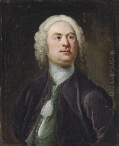 Portrait Of A Gentleman In A Black Coat And Green Waistcoat by James Latham