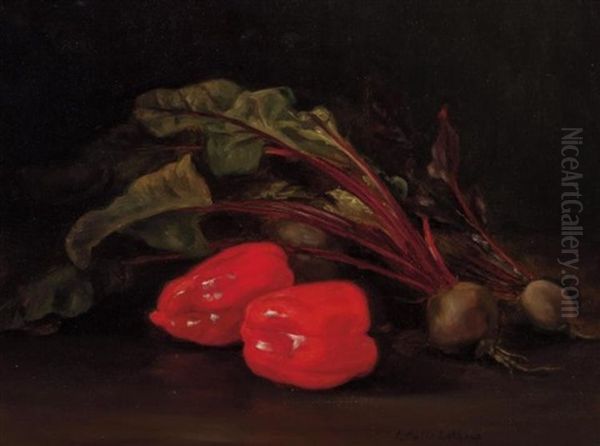 Still Life With Beets And Red Peppers Oil Painting by Ida Pulis Lathrop