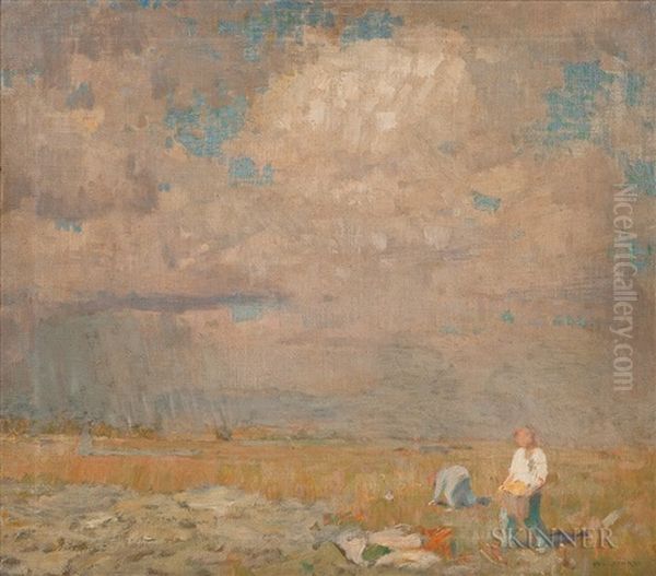 Summer Landscape With Figures At Harvest Oil Painting by William Langson Lathrop