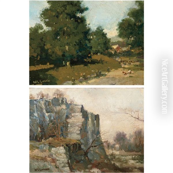 The Farm And The Cliffs (2 Works) Oil Painting by William Langson Lathrop