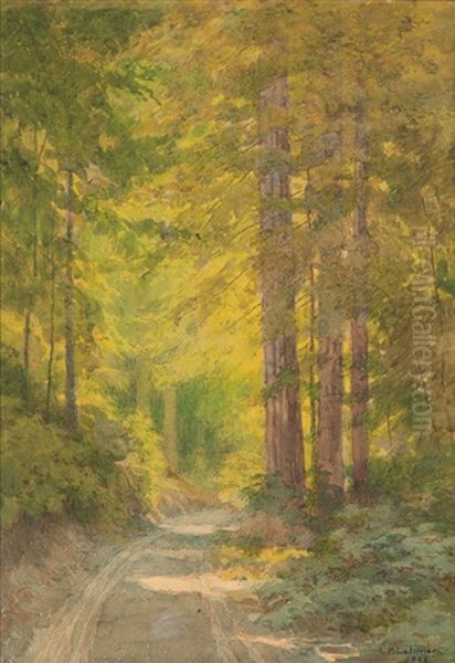 Winding Road In A Forest Interior Oil Painting by Lorenzo Palmer Latimer