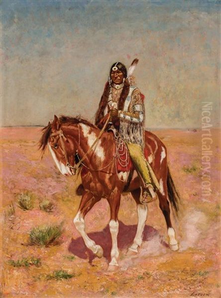 Native American On Horseback Oil Painting by Gaspard Latoix