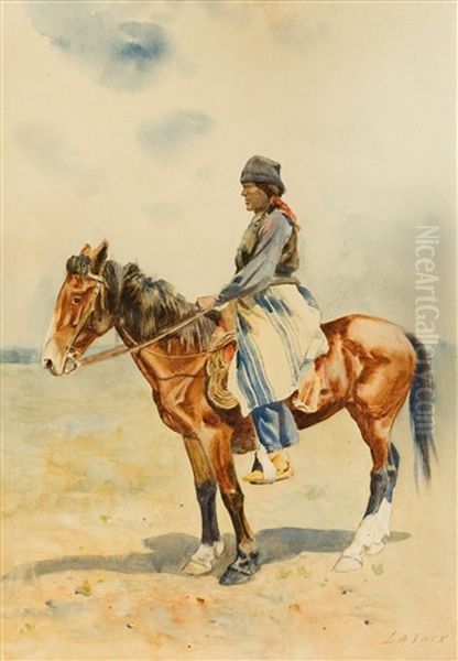 Indian On Horseback Oil Painting by Gaspard Latoix