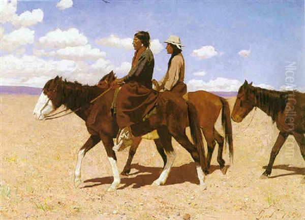 Two Indians On Horseback Oil Painting by Gaspard Latoix