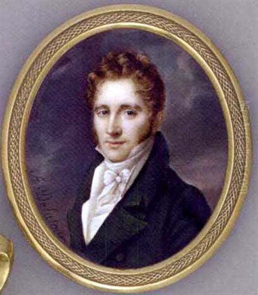 A Young Gentleman, In Green Coat, White Waistcoat And Knotted Cravat, Stormy Sky Background Oil Painting by Alexandre de Latour