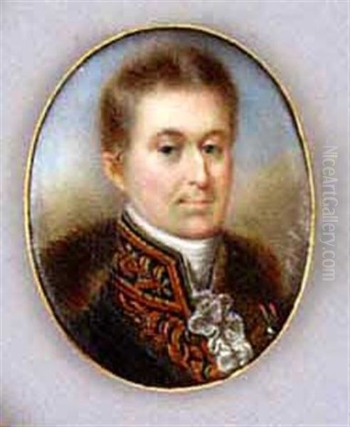 A Gentleman, In Green Coat With Heavily Embroidered Red And Gold Collar, Lace Cravat And White Stock, Wearing The Badge Of The Order Of The Dutch Lion Oil Painting by Alexandre de Latour