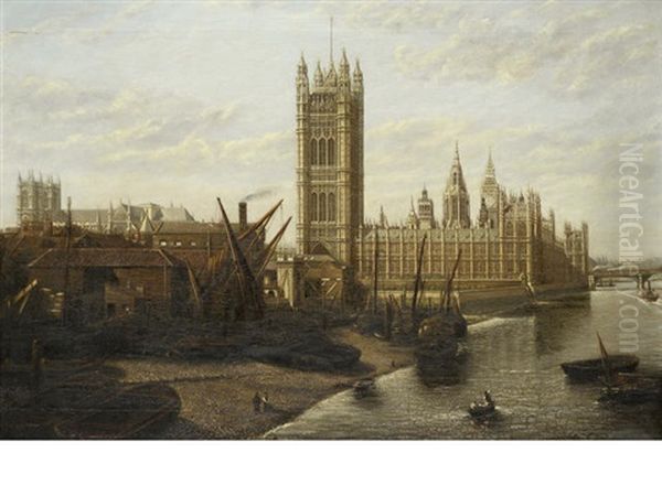 The Houses Of Parliament From The Thames Oil Painting by William Robert Latta