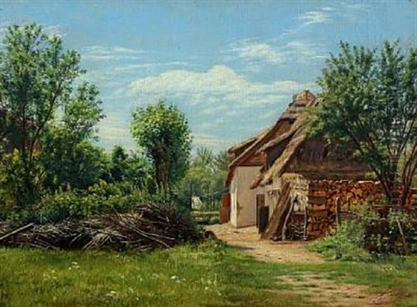 Ved Et Bondehus, Sommerdag Oil Painting by Ernst Christian Clausen Laub