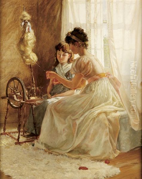 A Lesson From Mother Oil Painting by Joseph Lauber