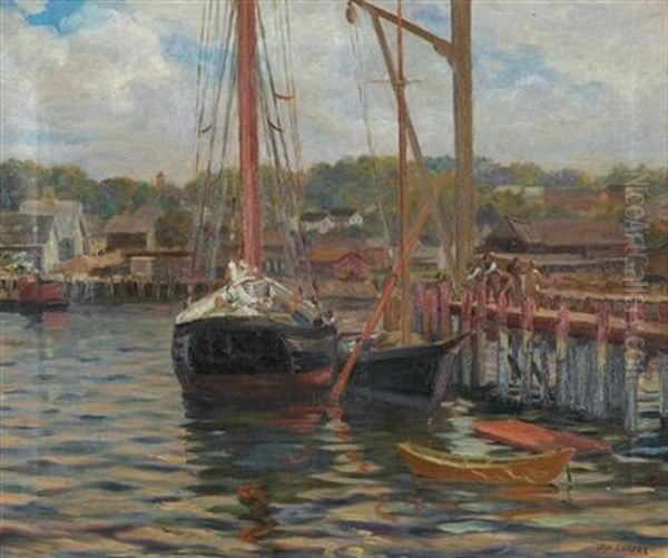 Setting The Mast, Gloucester, Massachusetts Oil Painting by Joseph Lauber