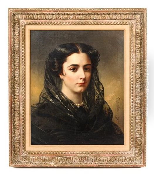 Portrait Of A Lady In Mourning Oil Painting by Richard L. Lauchert