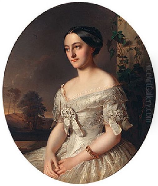 Portrait Of Pauline Furstin Von Hohenlohe Ohringen Prinzessin Zu Furstenberg Oil Painting by Richard L. Lauchert