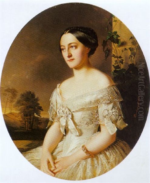 A Portrait Of Pauline Furstin Von Hohenlohe Ohringen Prinzessin Zu Furstenberg Oil Painting by Richard L. Lauchert