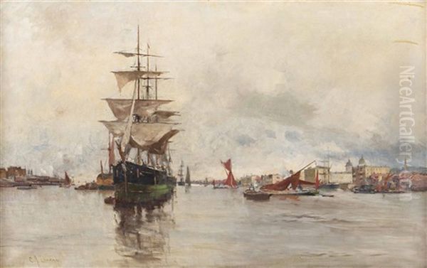 Shipping On The River Oil Painting by Charles James Lauder