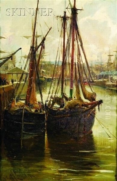 Gray Day In The Harbor Oil Painting by Charles James Lauder