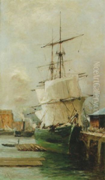 Segelfartyg Vid Kaj Oil Painting by Charles James Lauder