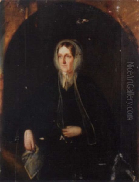 Portrait Of A Lady In A Black Dress, Holding A Handkerchief Oil Painting by James Eckford Lauder