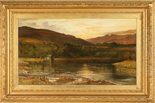 Scottish Landscape, Loch Long With Mountains In The Background Oil Painting by Robert Scott Lauder