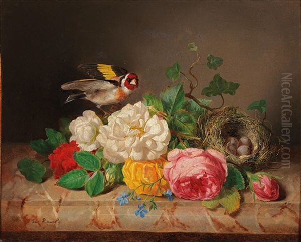 Roses With Goldfinch And Bird