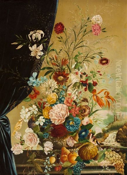 Still-life With Flowers Oil Painting by Josef Lauer