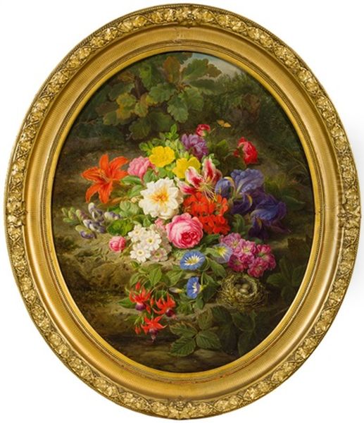 Floral Still Life Oil Painting by Josef Lauer