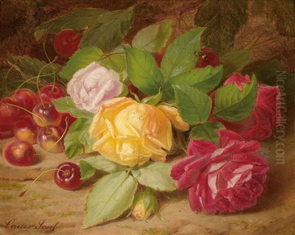 Rosen Und Kirschen Oil Painting by Josef Lauer