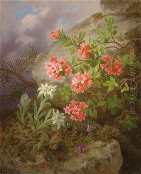 Alpenblumen Oil Painting by Josef Lauer