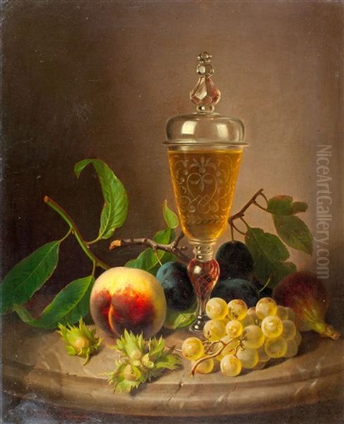 Stillleben Mit Fruchten Und Kelchglas Oil Painting by Josef Lauer