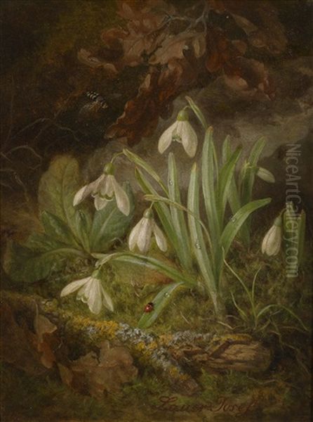 Waldbodenstuck Mit Schneeglockchen Oil Painting by Josef Lauer