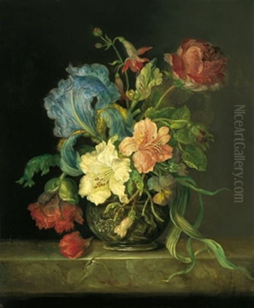 Ein Blumenstuck Mit Schwertlilie Oil Painting by Josef Lauer