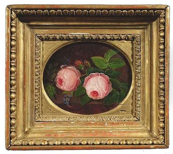 Blumenstilleben Mit Rosa Rosen Oil Painting by Josef Lauer