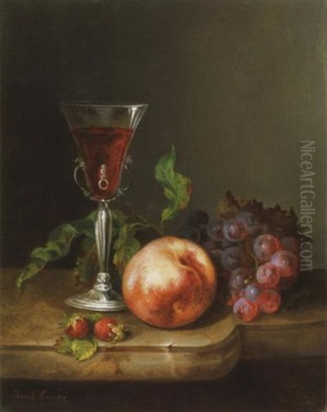 Egy Pohar Vorosbor (osz) - Autumn, A Glass Of Red Wine Oil Painting by Josef Lauer