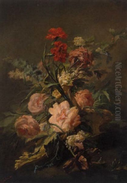 Blumenbouquet In Einem Korb Oil Painting by Josef Lauer